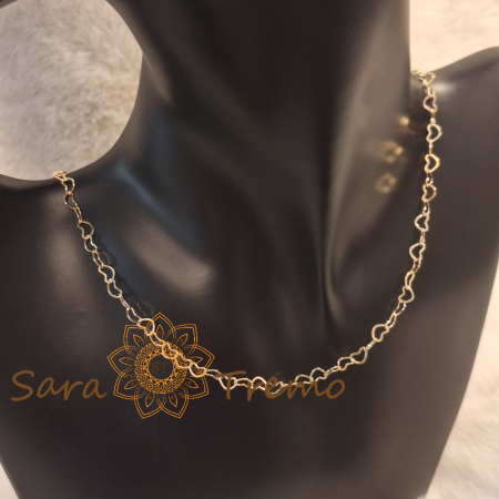 Coliere si lantisoare - Lănțișor placat cu aur pentru femei – zale în formă de inimioară, 50 cm