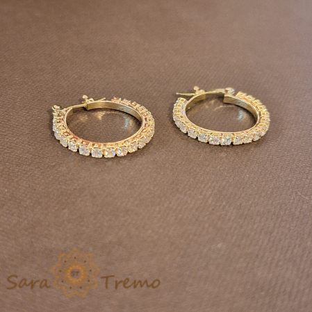 Cercei Creole Mici Luxury cu Zirconia Albe și Ștanță - 2 cm Diametru [3]