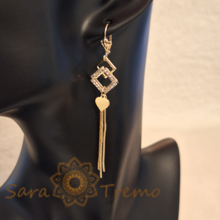 Cercei Lung Placati cu Aur, Design Geometric și Charm Inimioară - 8 cm [4]