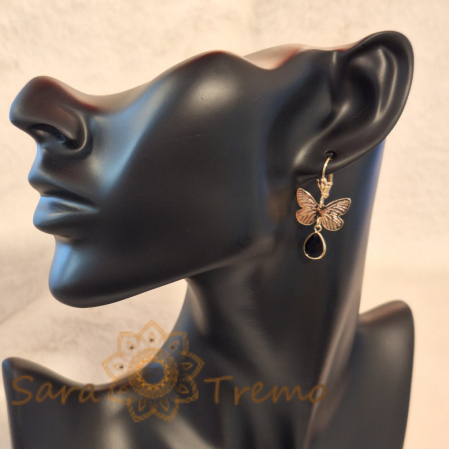 Cercei cu Model Fluture Placați cu Aur și Cristal Zirconia Negru - 3 cm [2]