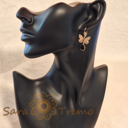 Cercei cu Model Fluture Placați cu Aur și Cristal Zirconia Negru - 3 cm [1]