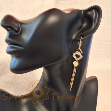 Cercei Lung Placati cu Aur, Design Geometric și Charm Inimioară - 8 cm [3]