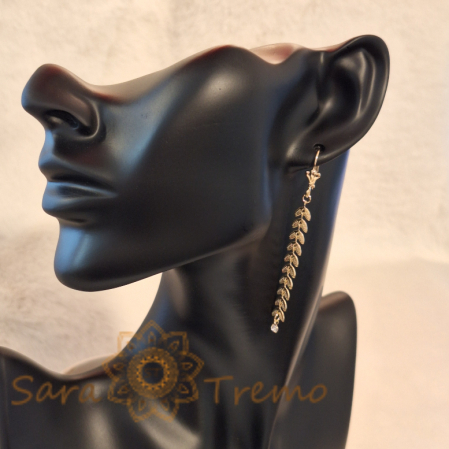 Cercei Placați cu Model Frunze de Laur și Cristal Zirconia - 7 cm [2]