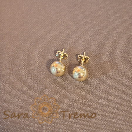 Cercei - Cercei Clasici cu Bilă Mare Aurie - Placați cu Aur, Prindere Fluturaș