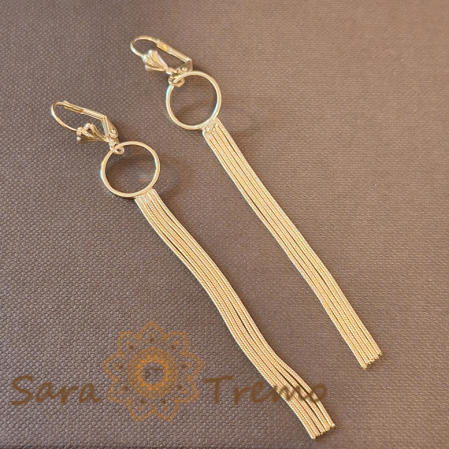 Cercei - Cercei Lungi Placați cu Aur - Model Clasic cu 5 Lanțuri și Cercul Infinitului, 9 cm