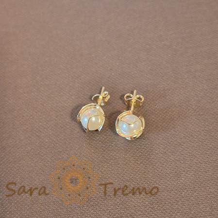 Cercei - Cercei Clasici cu Perlă Ecologică - Placați cu Aur, Prindere Fluturaș