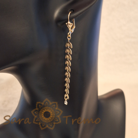 Cercei Placați cu Model Frunze de Laur și Cristal Zirconia - 7 cm [3]