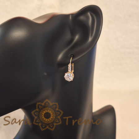 Cercei Clasici Placați cu Aur cu Cristale Zirconia Albe - Formă de Cheiță [3]