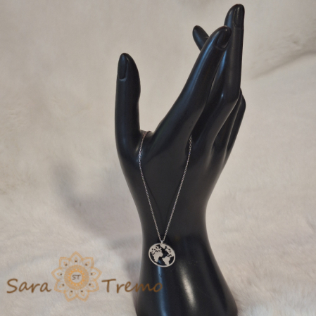 Colier din Argint 925 Rodiat cu Medalion Glob Pământesc - Lănțișor Reglabil 45-48 cm [4]