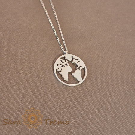 Colier din Argint 925 Rodiat cu Medalion Glob Pământesc - Lănțișor Reglabil 45-48 cm [0]