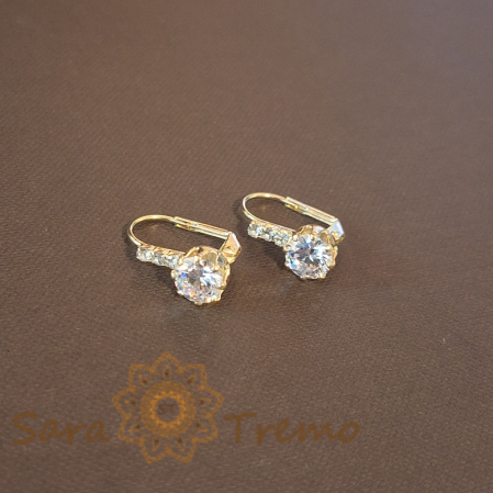 Cercei - Cercei Clasici Placați cu Aur cu Cristale Zirconia Albe - Formă de Cheiță