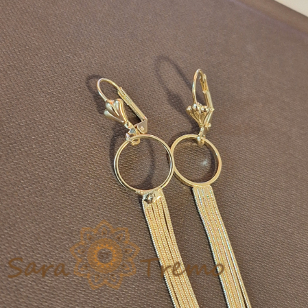 Cercei Lungi Placați cu Aur - Model Clasic cu 5 Lanțuri și Cercul Infinitului, 9 cm [1]