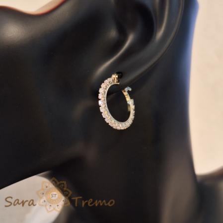 Cercei Creole Mici Luxury cu Zirconia Albe și Ștanță - 2 cm Diametru [7]