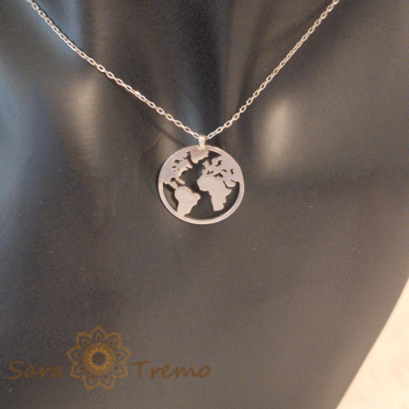 Colier din Argint 925 Rodiat cu Medalion Glob Pământesc - Lănțișor Reglabil 45-48 cm [3]