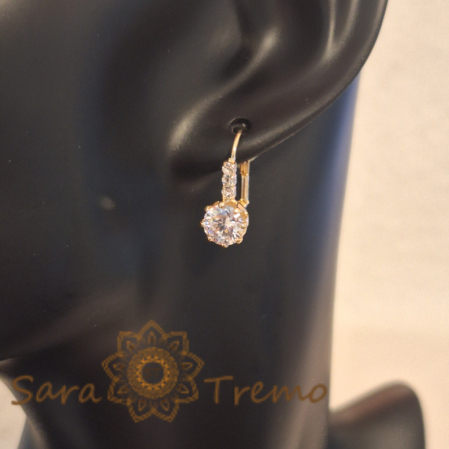 Cercei Clasici Placați cu Aur cu Cristale Zirconia Albe - Formă de Cheiță [4]