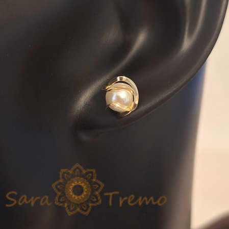 Cercei Clasici cu Perlă Ecologică - Placați cu Aur, Prindere Fluturaș [6]