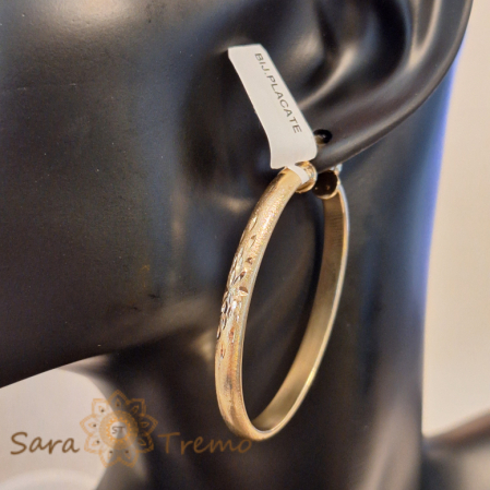 Cercei Luxury Ovali cu Ștanță - Placare Mată și Floare Delicată, 5 cm [3]