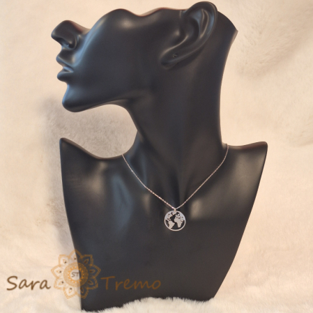 Colier din Argint 925 Rodiat cu Medalion Glob Pământesc - Lănțișor Reglabil 45-48 cm [1]