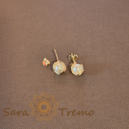 Cercei Clasici cu Perlă Ecologică - Placați cu Aur, Prindere Fluturaș [1]