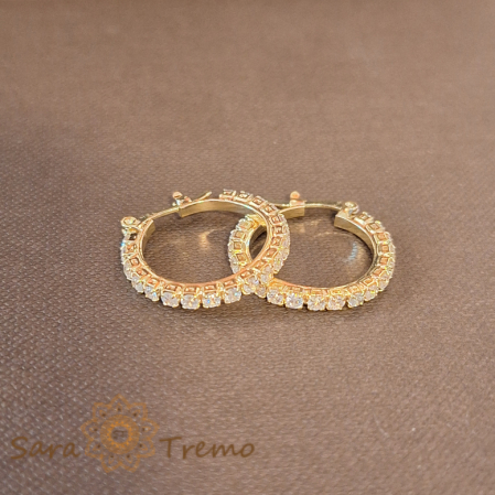 Cercei rotunzi - Cercei Creole Mici Luxury cu Zirconia Albe și Ștanță - 2 cm Diametru