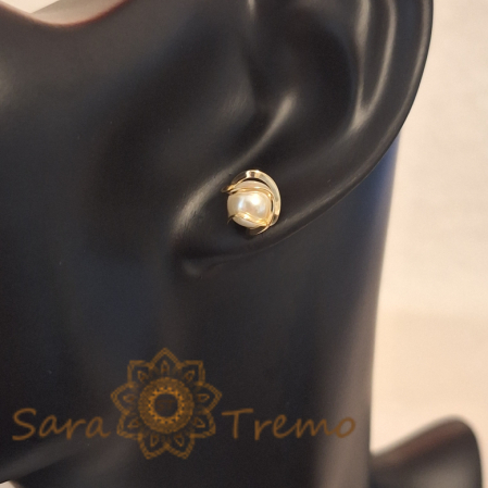 Cercei Clasici cu Perlă Ecologică - Placați cu Aur, Prindere Fluturaș [5]