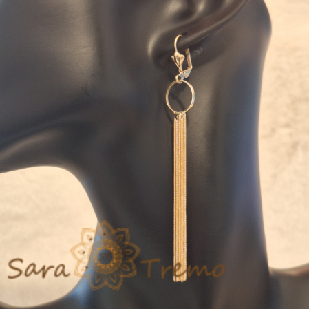 Cercei Lungi Placați cu Aur - Model Clasic cu 5 Lanțuri și Cercul Infinitului, 9 cm [6]