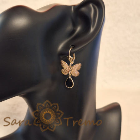 Cercei cu Model Fluture Placați cu Aur și Cristal Zirconia Negru - 3 cm [3]