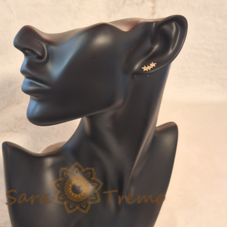 Cercei Micuți cu 3 Inimioare - Placați cu Aur, Prindere Fluturaș [2]