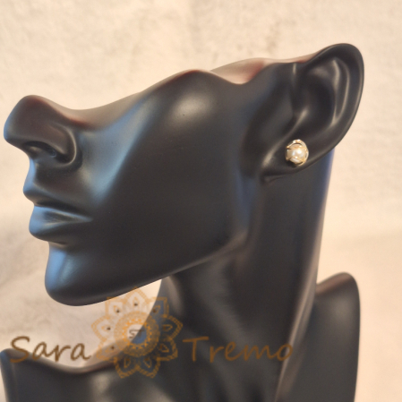 Cercei Clasici cu Perlă Ecologică - Placați cu Aur, Prindere Fluturaș [3]