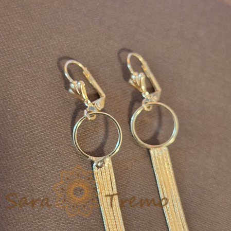 Cercei Lungi Placați cu Aur - Model Clasic cu 5 Lanțuri și Cercul Infinitului, 9 cm [2]