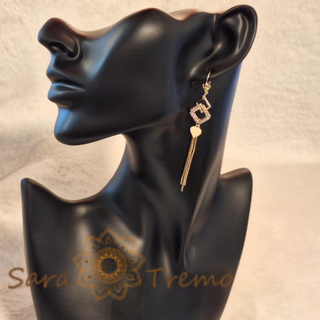 Cercei Lung Placati cu Aur, Design Geometric și Charm Inimioară - 8 cm [2]