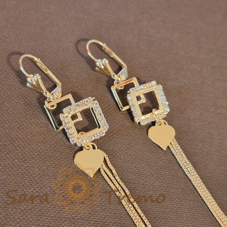 Cercei Lung Placati cu Aur, Design Geometric și Charm Inimioară - 8 cm [1]