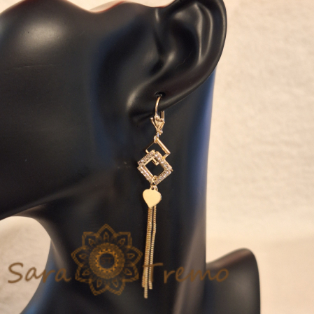 Cercei Lung Placati cu Aur, Design Geometric și Charm Inimioară - 8 cm [5]