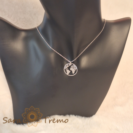 Colier din Argint 925 Rodiat cu Medalion Glob Pământesc - Lănțișor Reglabil 45-48 cm [2]