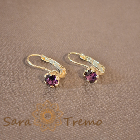 Cercei - Cercei Clasici cu Cristal Zirconia Mic Mov Placați cu Aur 18K