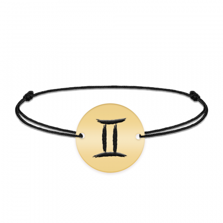 Bratara snur si banut argint 925 placat cu aur galben 24K personalizat cu semn zodiacal Gemeni [1]