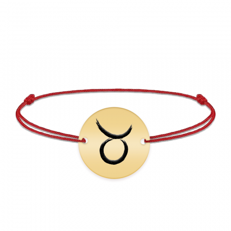 Bratari personalizate - Bratara snur si banut argint 925 placat cu aur galben 24K personalizat cu semn zodiacal Taur