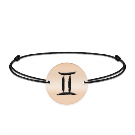 Bratara snur si banut argint 925 placat cu aur roz personalizat cu semn zodiacal Gemeni [1]