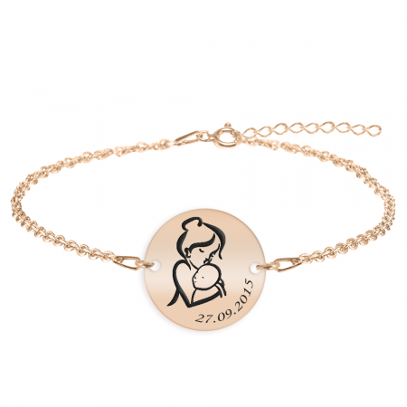 Bijuterii personalizate - Ami - Bratara personalizata mama si bebe banut din argint 925 placat cu aur roz
