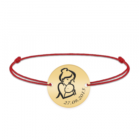 Bratari personalizate - Ami - Bratara personalizata snur banut Mama si Bebe din argint 925 placat cu aur galben 24K