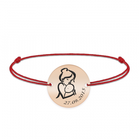 Bratari personalizate - Ami - Bratara personalizata snur banut Mama si Bebe din argint 925 placat cu aur roz