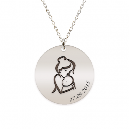 Idei de cadouri - Lantisor gravat mami + bebe + data de nastere - argint 925