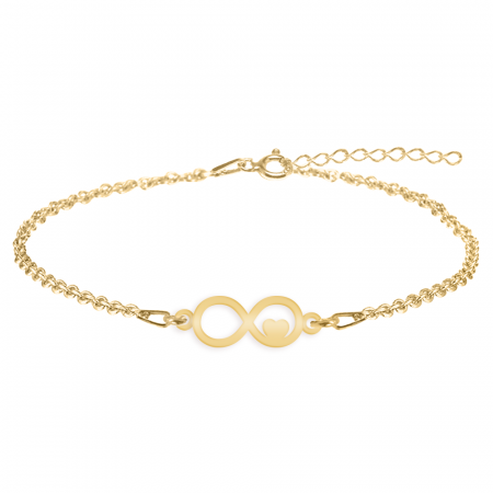 Bijuterii din argint placate cu aur 24K - Bratara personalizata infinit si inimioara din argint 925 placat cu aur galben 24K
