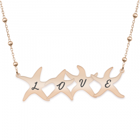 Bijuterii din argint placate cu aur 24K - Andreea - Colier personalizat cu stelute de mare din argint 925 placat cu aur 24K roz