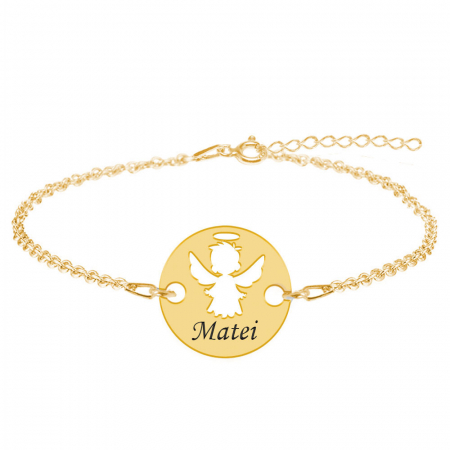 Bratari personalizate - Angel - Bratara personalizata banut cu ingeras si nume gravat din argint 925 placat cu aur galben 24K