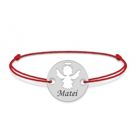 Bratari personalizate - Angel - Bratara personalizata snur banut cu ingeras si nume gravat din argint 925