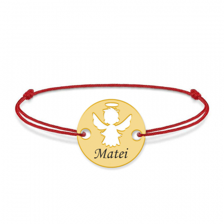 Bratari personalizate - Angel - Bratara personalizata snur banut cu ingeras si nume gravat din argint 925 placat cu aur galben 24K