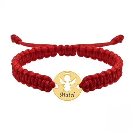 Bratari personalizate argint - secundar - Bratara banut cu ingeras si nume gravat din argint 925 placat cu aur galben 24K