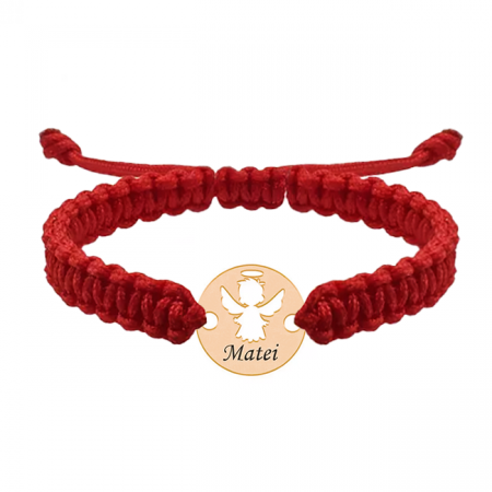 Bratari personalizate - Bratara banut cu ingeras si nume gravat din argint 925 placat cu aur roz