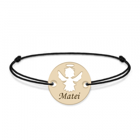 Angel - Bratara personalizata snur si banut cu ingeras din Aur 14 karate - 0,25 grame,10 mm [3]